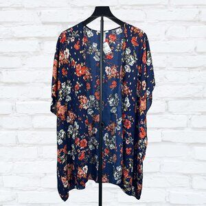 Navy Floral Kimono Overpiece with Gold Metallic Accents (L)